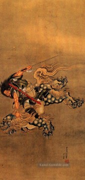 葛飾北斎 Katsushika Hokusai Werke - Shoki reiten ein Shishi Löwe Katsushika Hokusai Ukiyoe